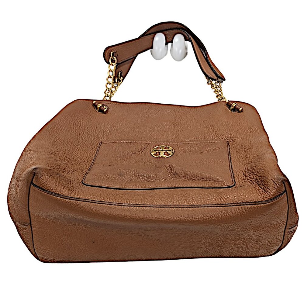 Tory Burch Chelsea Slouchy Leather Tote Bag – Brown Tan Shoulder Purse Gold Tone - Picture 8 of 8